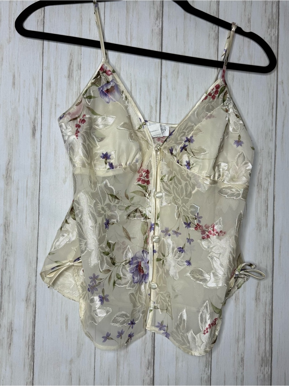 Vintage cottagecore y2k floral Satin Camisole Top with Button Front